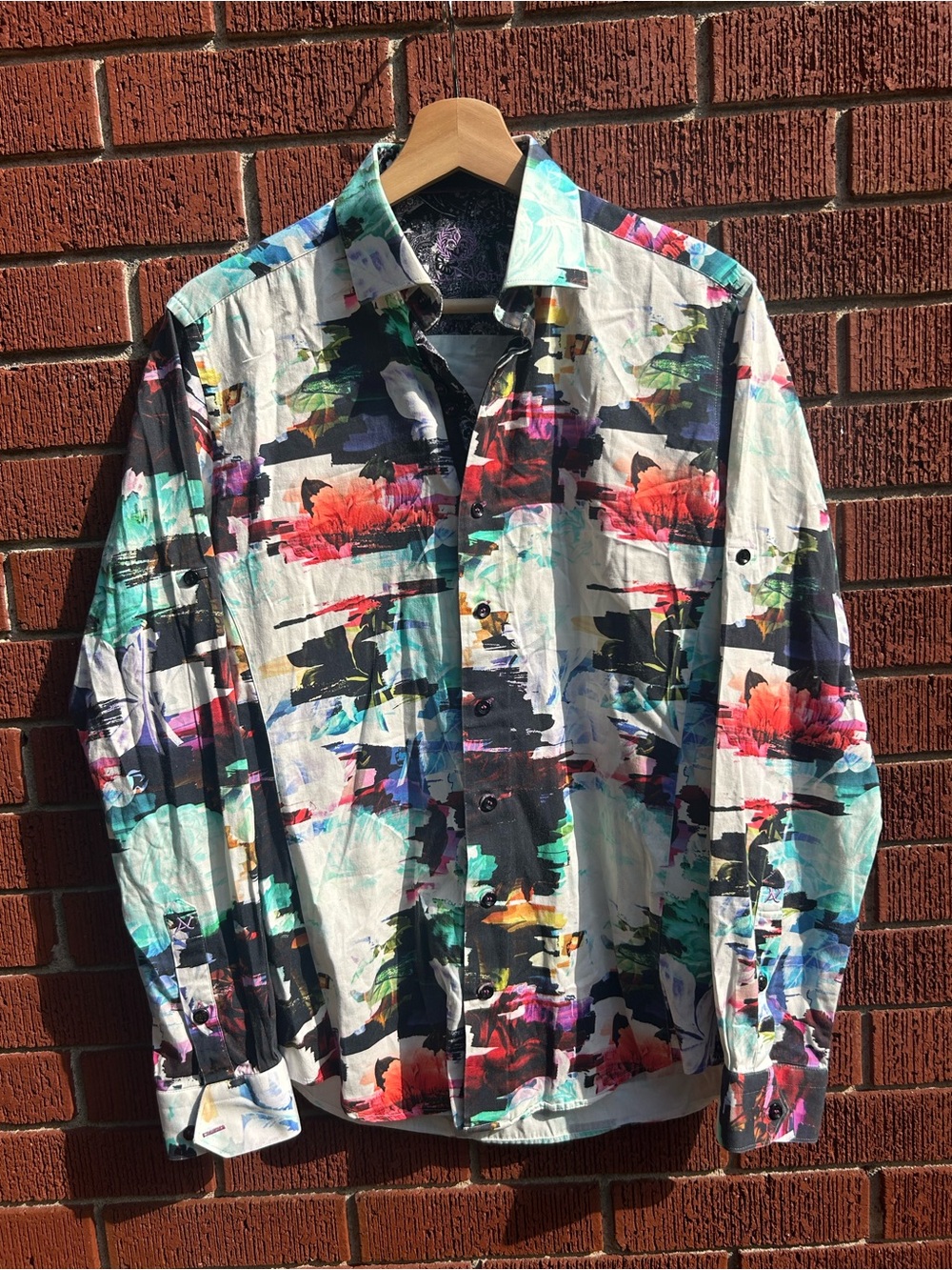 Au Noir Men’s Abstract Floral Dress Shirt Multicolor Size M / 2